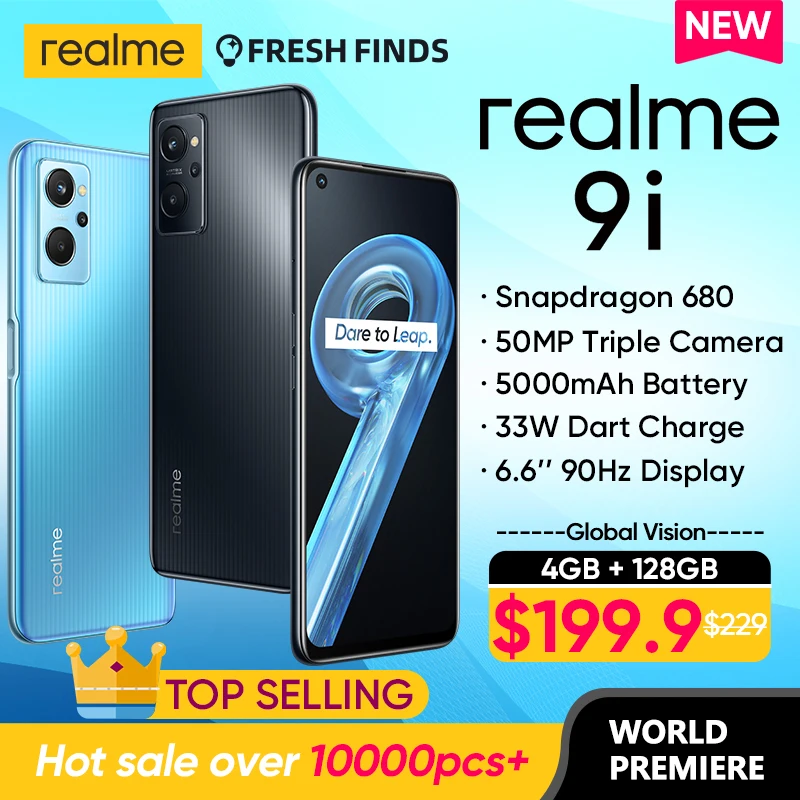  realme 9i, Восьмиядерный Snapdragon 680, 6,6 дюйма, 33 Вт, Дротика, зарядка, камера 50 МП, аккумулятор 5000 мАч 