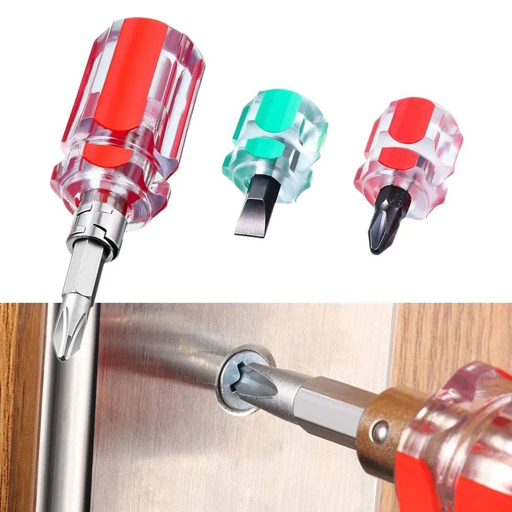 

3Pcs Short Screwdriver Flat Head /Cross-Head/2-In-1 Interchangeable Screwdriver Mini Ratchet Screwdriver Hardware Tool