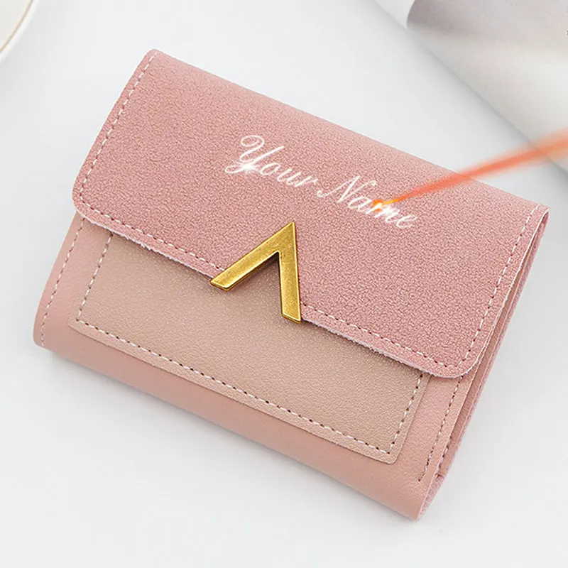 Free Name Engraving Short Women Wallets Slim Credit Card Holder Simple Female Purses Photo Holder Fashion Cute Wallet For Girls