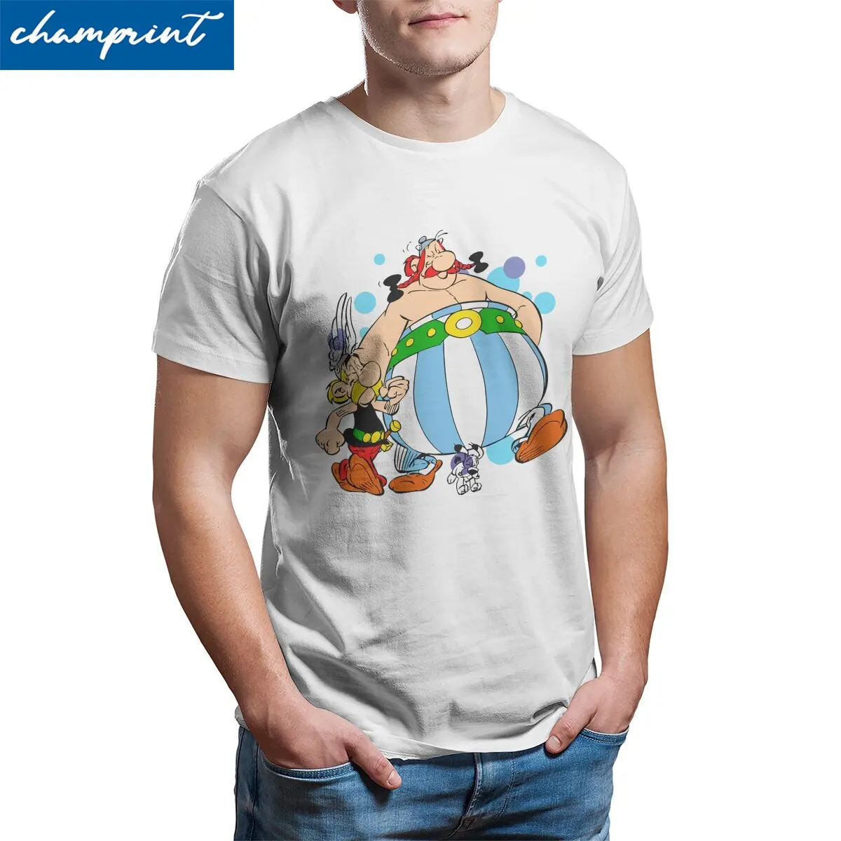 

Мужские Винтажные футболки Obelix и Dogmatix Asterix из 100% хлопка с героями мультфильмов, футболка с коротким рукавом, женская одежда