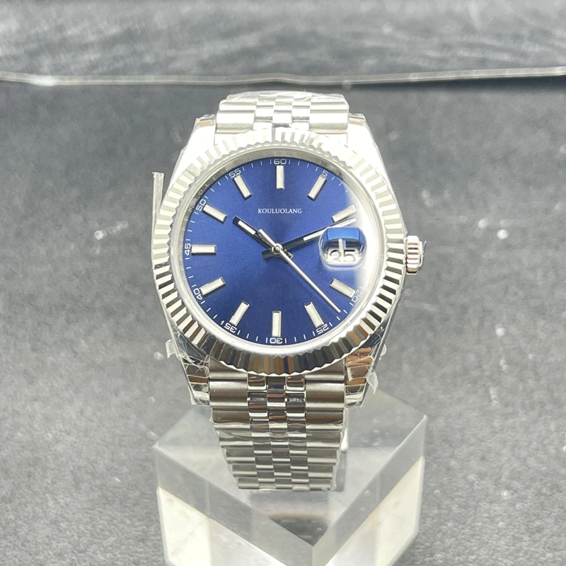 

Мужской механический автоматический брикет, браслет юбилейный из нержавеющей стали 904, светящийся водонепроницаемый синий циферблат с механизмом 323, 41 мм