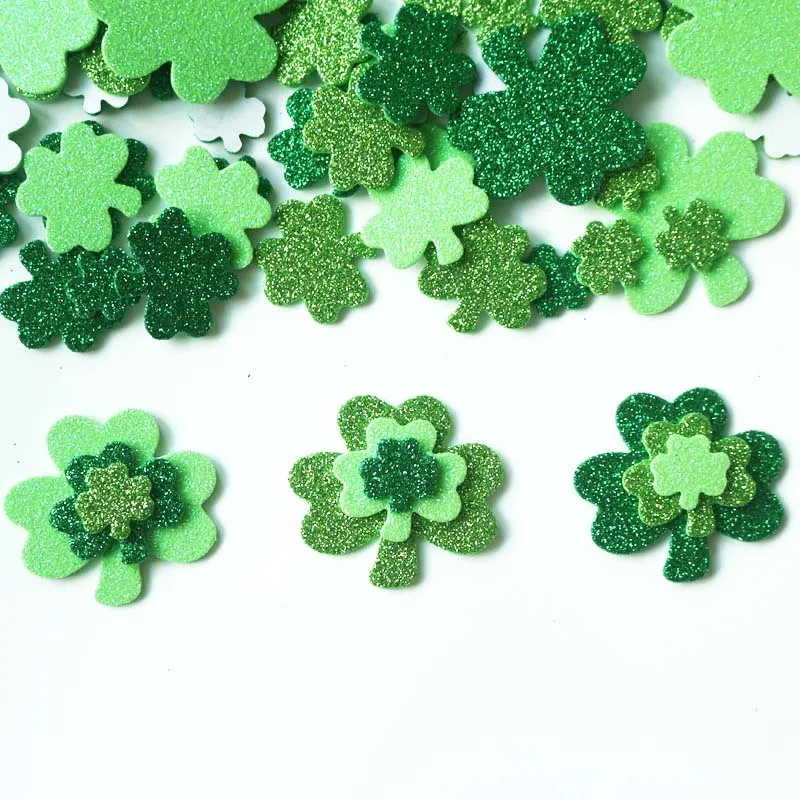 

80pcs/lot Glitter Four-leaf Clover Green Color Plant Stickers Means Lucky Hope Faith Love Ireland St. Patrick's Day Party Decor