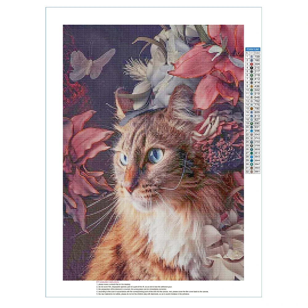 

5D Diamond Painting Animal Cross Stitch Kit Round Cat Diamond Embroidery Home Flower Decoration Painting Gift
