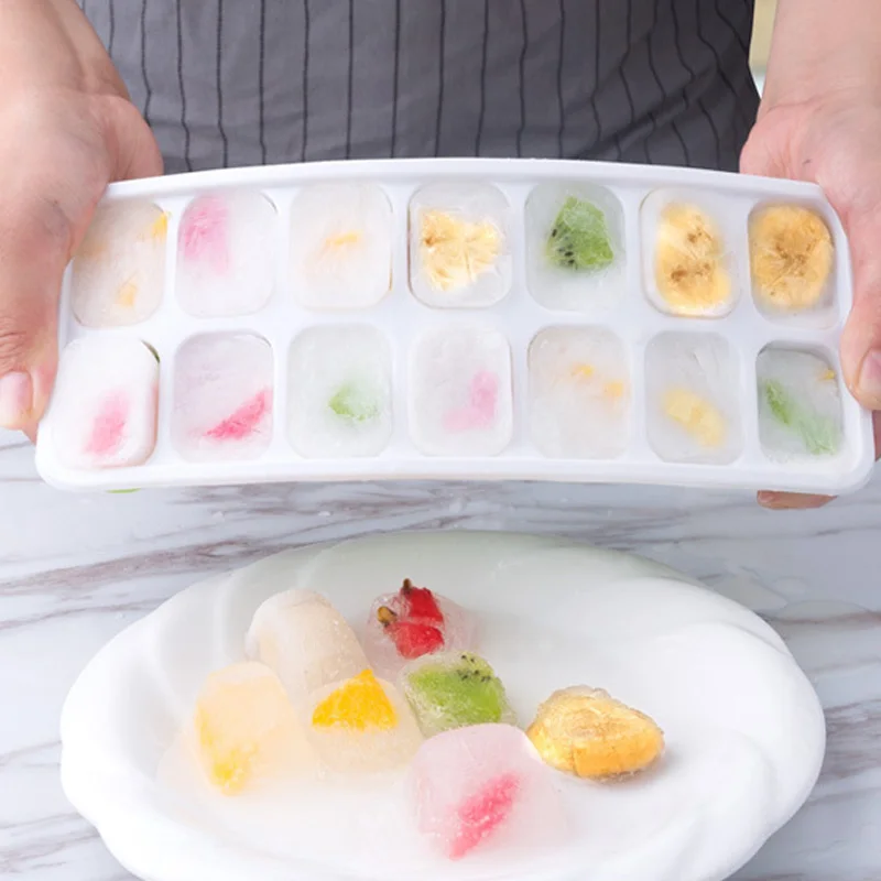 

Household Square 14-Grid Silicone Soft Bottom Ice Cube Soft Bottom Covered Ice Cream Ice Cube Mold Freezer Moulds Party Supplies