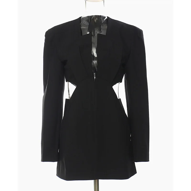 

SeeBeautiful Blazer Coat Hollow Out Waist Square Collar Long Sleeve Buckle Women Autumn 2022 New Fashion Tide Q467