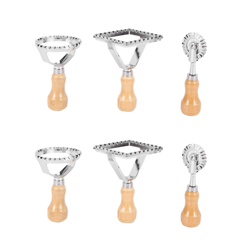 

Резак для равиоли с колесами, 2 шт., форма с деревянной ручкой для рифленых краев, кухонное приспособление для макаронных изделий