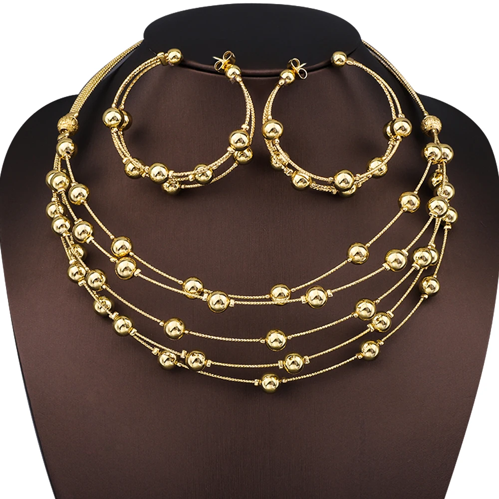 

Dubai Gold Color Ball Decorative Necklace Earrings Ball Jewelry Set India Wedding Bride Birthday Party Free Shipping Accessories
