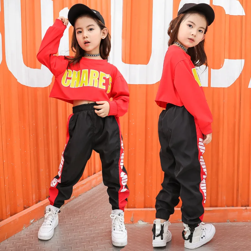 

Children's Hip-hop Costume Street Dance Suit Long Sleeve Jazz Modern Dance Clothes Red Performance Set Casual Style Dance Wear