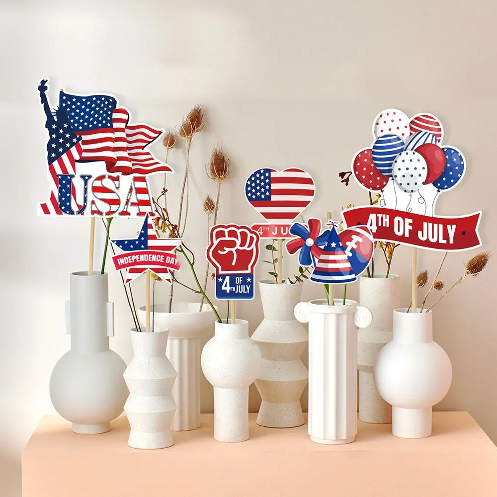 

New Decorative Plugin Party Photo Props 24 PCs Vase Insertion Card Insertion US Independence Day Card Slot