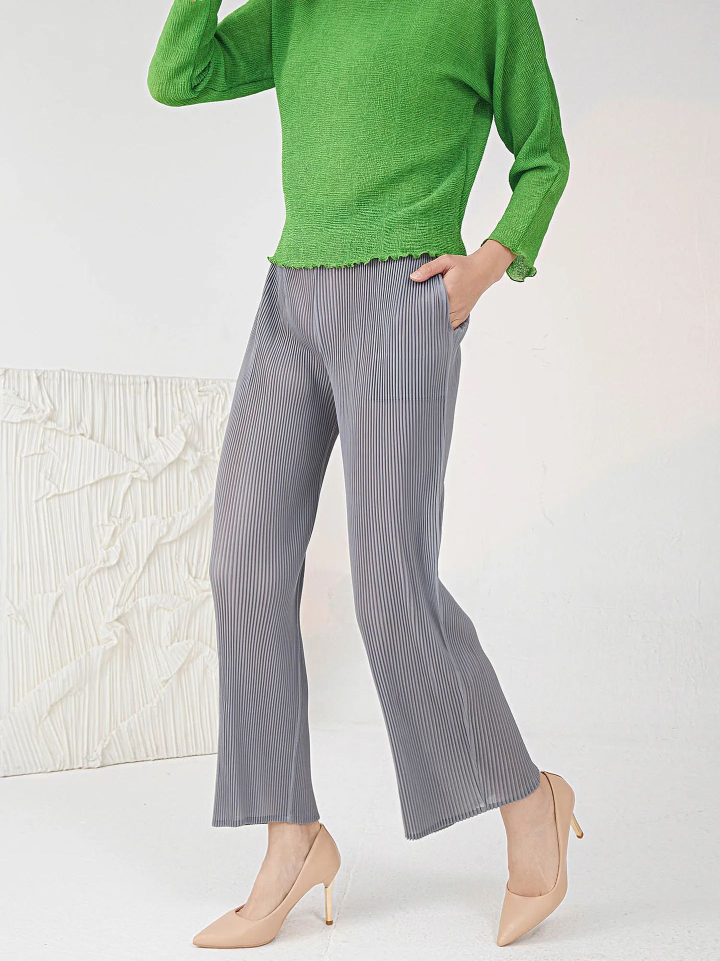 

Casual pants Women's long high-waisted slim commuter pleated straight pants