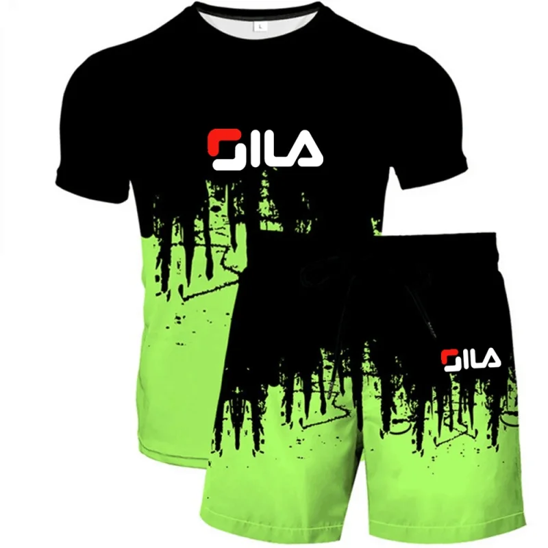 Summer new men's short-sleeved shorts suit high-quality men's short-sleeved T-shirt men's beach pants breathable anti-pilling me