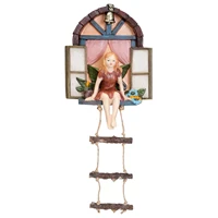 hot fairy house tree hanging figurine window sitting fairy ladder resin craft statue outdoor ornament for home garden yard art d