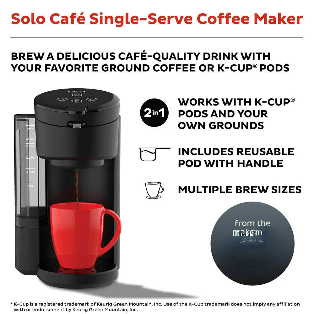 

Single Serve Coffee Maker for K-Cup Pods and Ground Coffee, Black