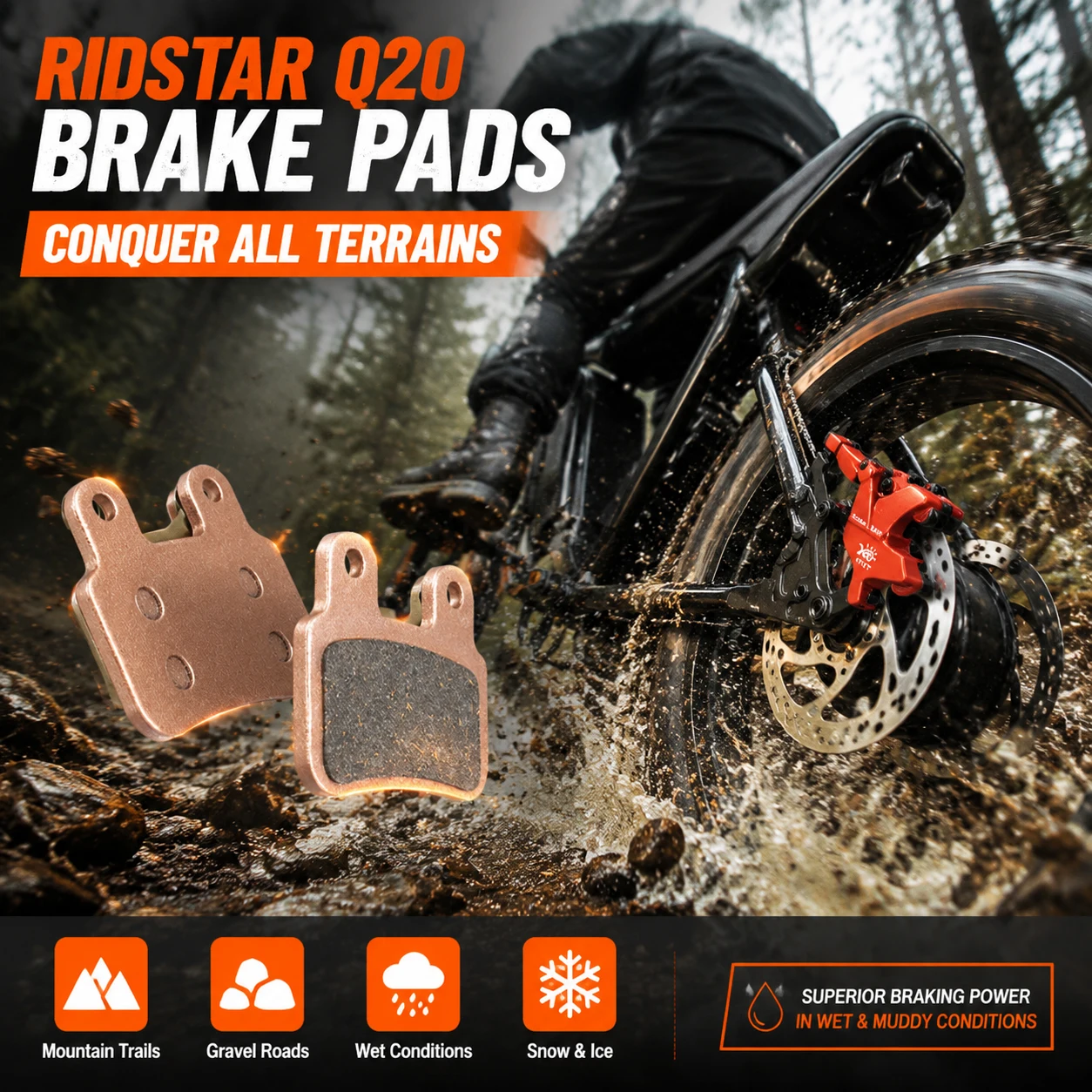 Тормозные колодки Ridstar Q20 полуметаллические, антивибрационные, оптовая упаковка для EKX X21 Bopzin Q8 YVY K20 Freego X2 KTET XD-KL.BS Ebike (art.: 3920db982fef3) - 3920db982fef3