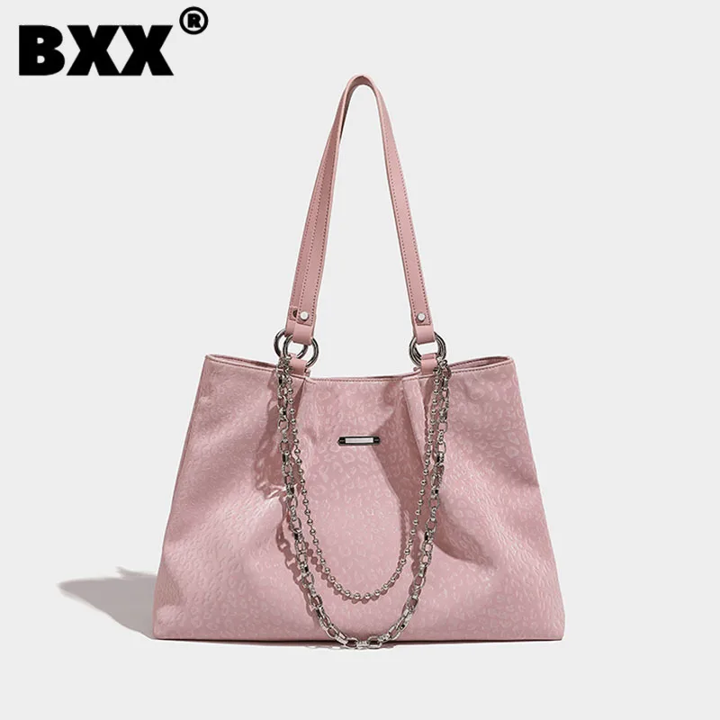 

[BXX] Pink Genuine Leather Chain Single Shoulder Bag Elegant Large Capacity Temperament Portable Versatile Bags 2023 New 8CY418