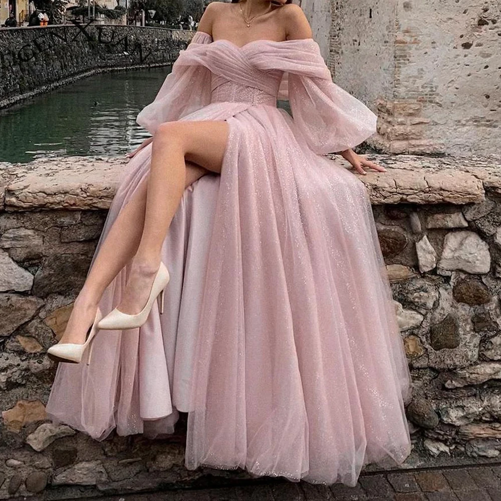 

Cenxuan Modern Tulle Bling Sequined Sweetheart Cap Sleeve Backless Side Slit Evening Dresses For Wedding Personalised De Fiesta