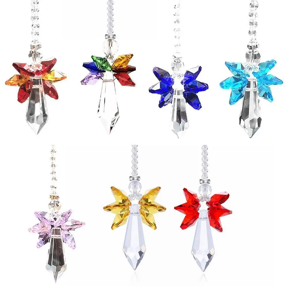 

Modern Rainbow Crystal Angel Chakra Suncatcher Car Beautiful Crystal Pendants Rear-View Mirrors