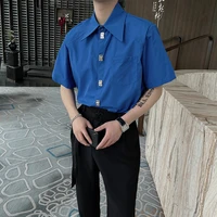 vintage iron buckle shirts for men summer short sleeve loose casual shirt streetwear social party tuxedo blouse oversized tops