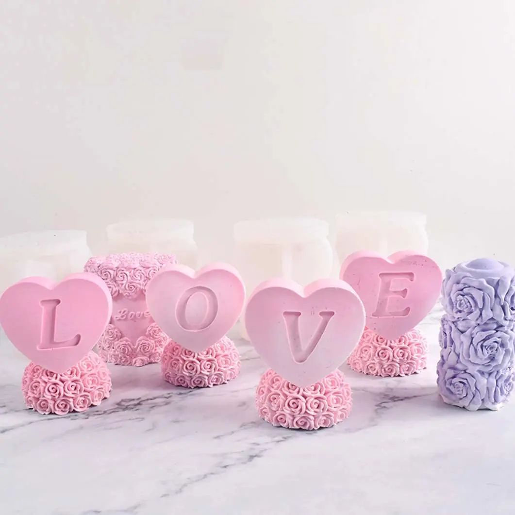 

Rose Heart Candle Mould DIY Love Flower 3D Resin Food Grade Silicone Valentine's Day Gifts Design for Wedding Party Home Decor
