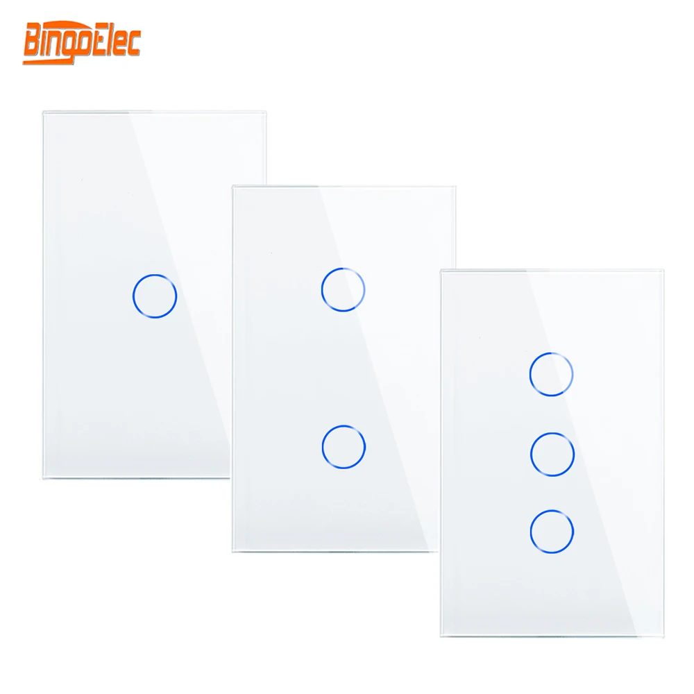 

Bingoelec Brazil Mexico Standard Touch Switch 1/2/3 Gang 1/2 Way Wall Light Touch Screen Switch Crystal Glass Panel with LED