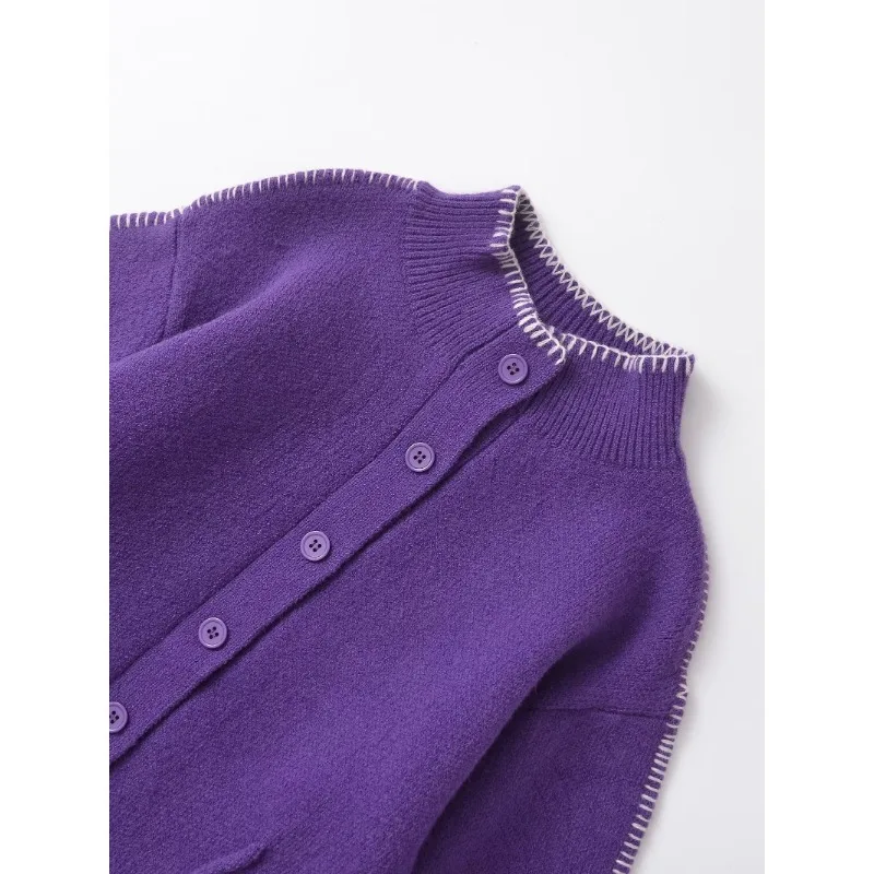 TRAF ZR укороченный кардиган с длинными рукавами уютные свитера фиолетовый