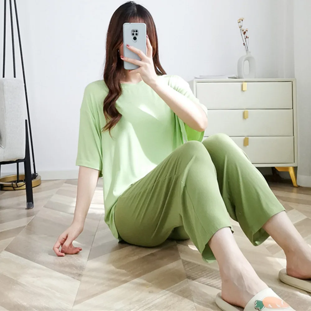 

Летняя тонкая Пижама Fdfklak из 2 предметов, женская одежда для сна, одежда для сна из модала, Свободная Домашняя одежда с коротким рукавом, женская пижама