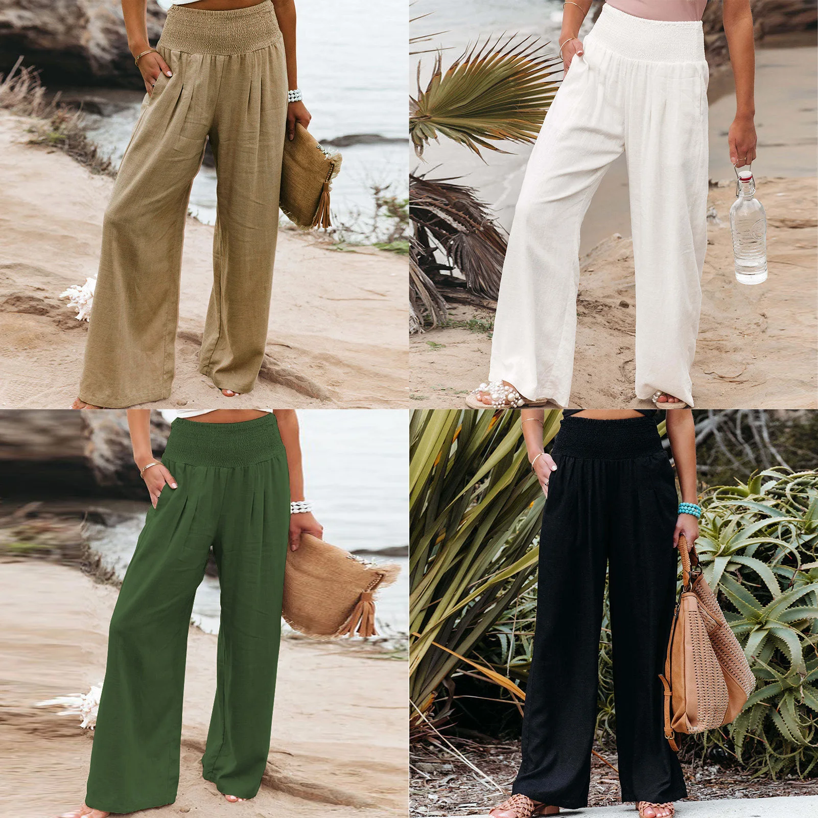 

Женские длинные брюки из хлопка и льна, Женские Мешковатые брюки, Свободные плиссированные однотонные брюки с карманами, летняя одежда
