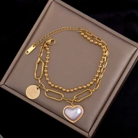 aradoo 18k gold plated sweet love pearl bracelet cute light luxury titanium steel bracelet