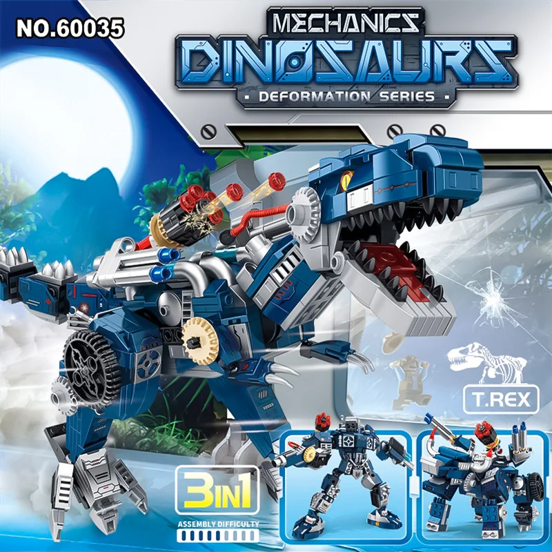 Children's puzzle toy assembly model gift dinosaur series mechanical velociraptor versatile building blocks