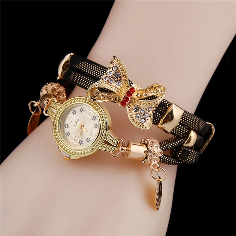 

Kpop Women Diamond Bow Tie Quartz Bracelet Fashion Watch Stylish Alloy Strap Girls Wristband Accessories Jewelry