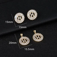 korean 2021 new micro inlaid zircon round earrings pendant copper plated 14k real gold 26 letter accessories