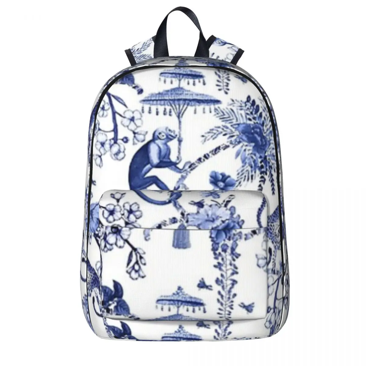 

Playful Menagerie Blue And White Chinoiseire Pattern Backpack Casual Student School Bag Laptop Rucksack Travel Rucksack Bookbag