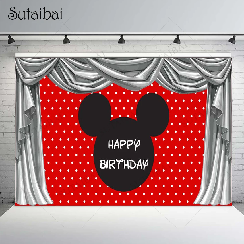 Голова мыши Красная стена Белый горошек фон занавеска под заказ имя возраст дети