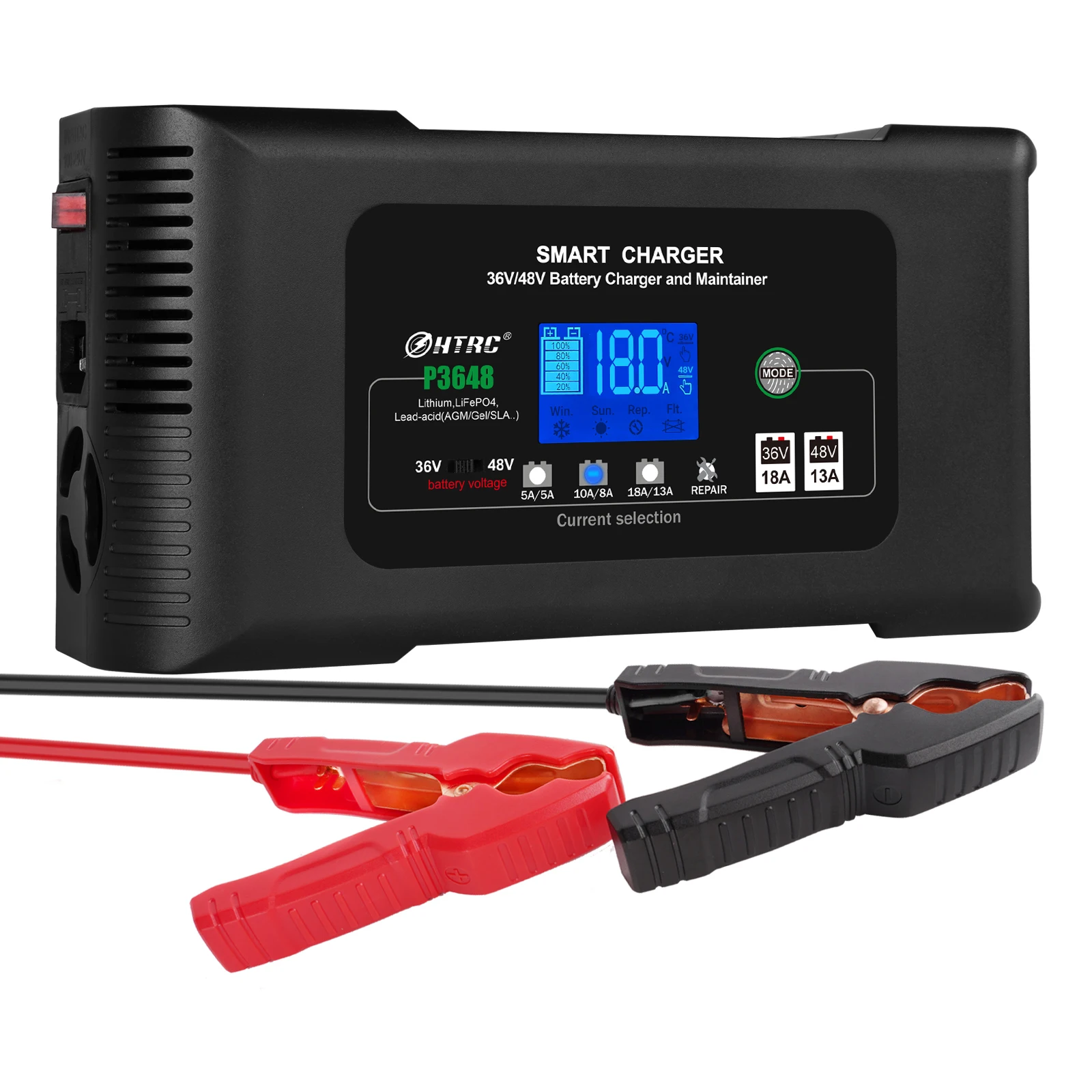 

HTRC NEW 36V/48V Smart Charger for Golf Cart 13A/18A for Lithium LiFePO4 Lead-acid Battery 9-Stage Automatic Car Battery Charger