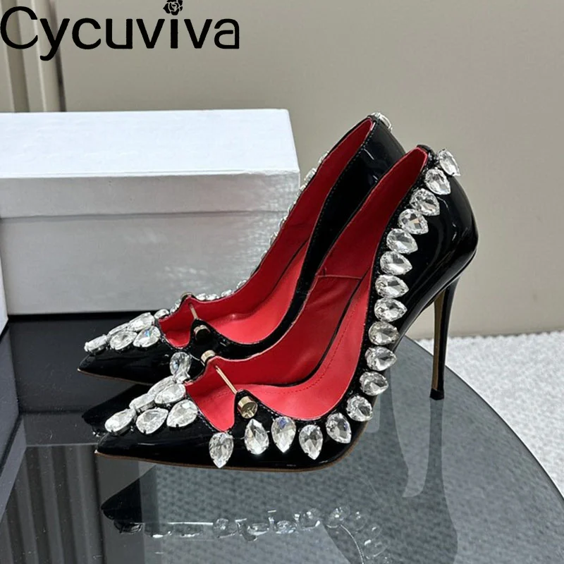 

2024 New Sexy Designer Women Pumps Leather Crystal High Heels Shoes Woman Pointy Toe Stilettos Sandals Party Banquet Dress Shoes