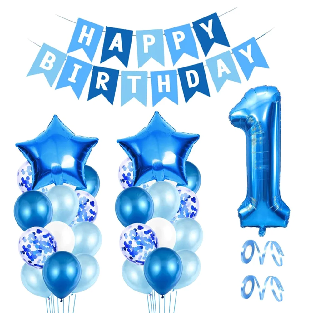 

1 Set Birthday Theme Balloons Background Banner Aluminium Foil Star Balloons