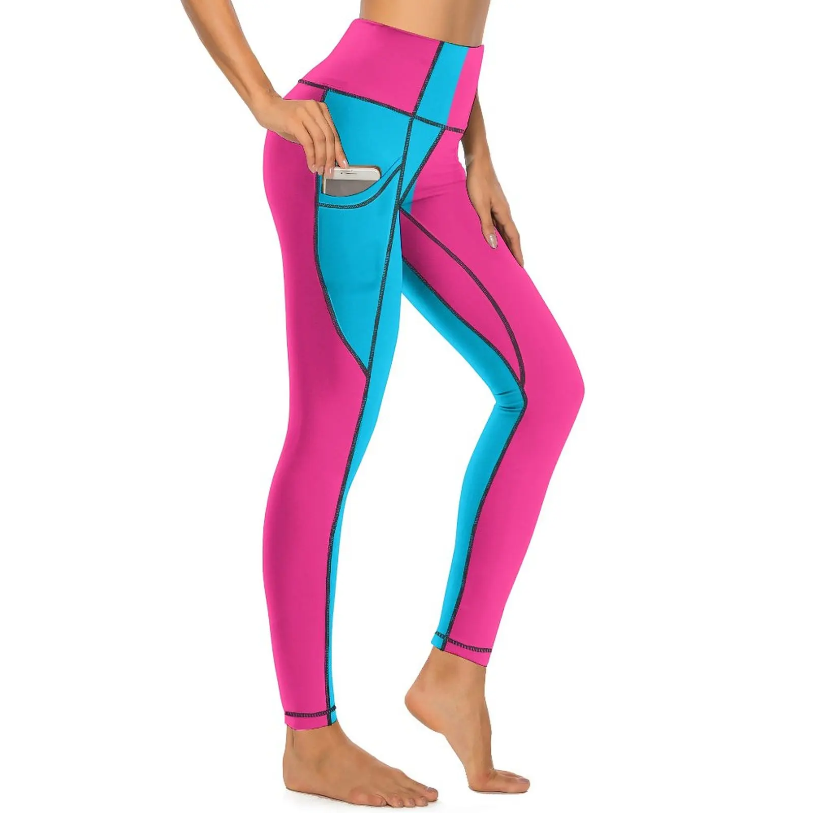 

Colorblock Print Leggings Sexy Two Tone Workout Yoga Pants Push Up Stretchy Sports Tights Pockets Kawaii Custom Leggins