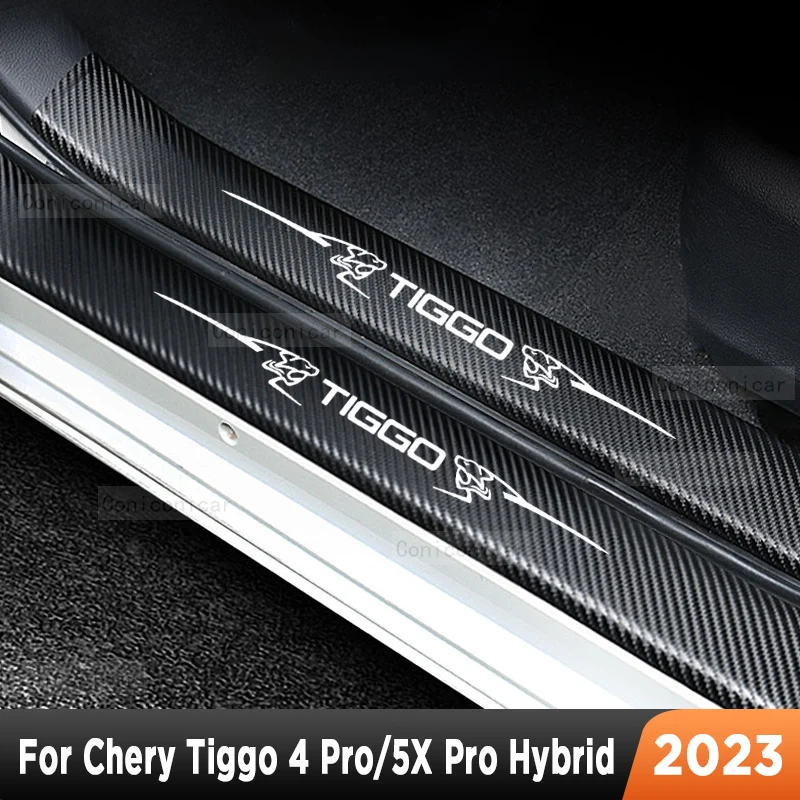 

For Chery Tiggo 4 Pro 5X Pro Hybrid 2023 Car Door Sills Scuff Plate Threshold Protector Interior Imitation Carbon Fiber Sticker