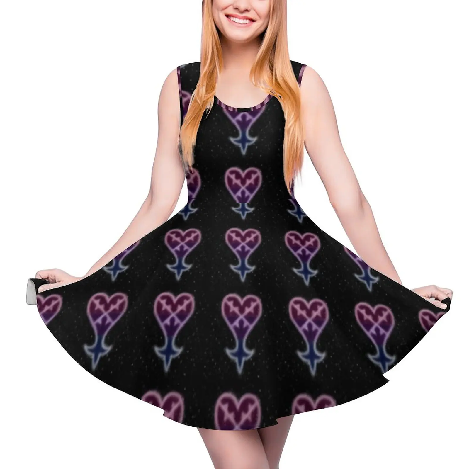 

Kingdom Hearts Dress High Waist Cosmic Heartless Symbol Aesthetic Dresses Summer Female Oversize Boho Printed Skate Dress