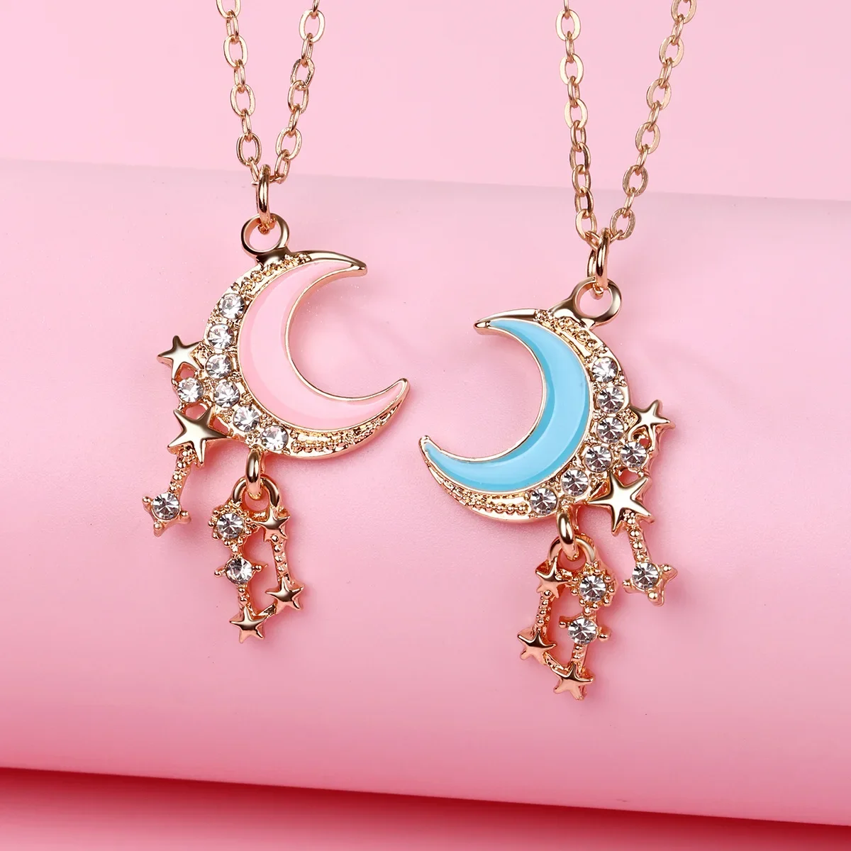 Ожерелье для девочек из цинкового сплава с пятиконечными звездами и луной 2