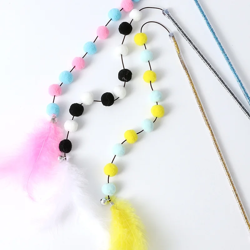 

3pcs Pet Cat Teasing Stick Pompom Feather Wand Funny Wand Kitten Interactive Toys for Household Animals Cats Entertainment