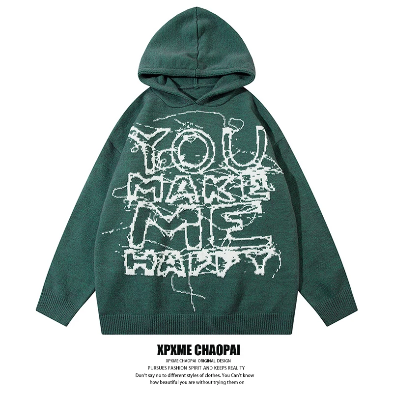 Xpxme American Street Goth свитер с буквенным принтом и граффити в стиле ретро для мужчин
