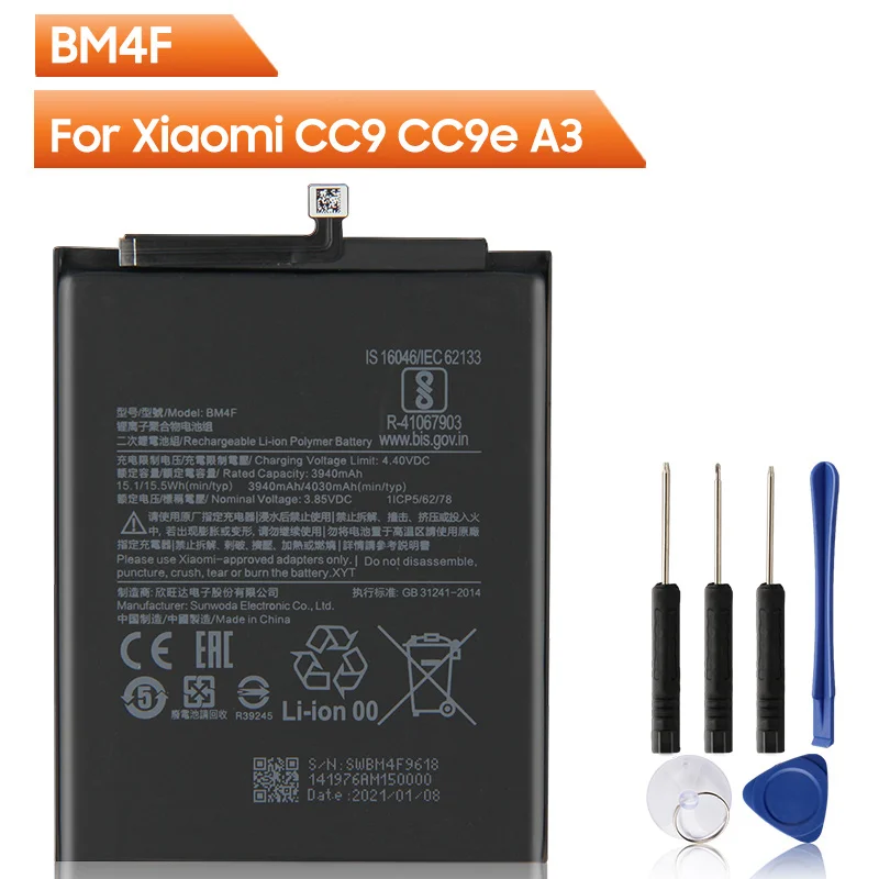 

Replacement Phone Battery BM4F For Xiaomi Mi CC9 CC9e CC9 e Mi A3 Mi9 Lite Rechargeable Battery 4030mAh