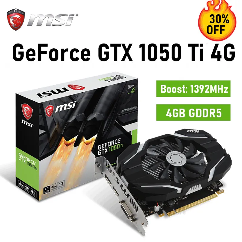 Видеокарта MSI GeForce GTX 1050 Ti 4G GDDR5 1392 бит МГц DVI DP HDMI |