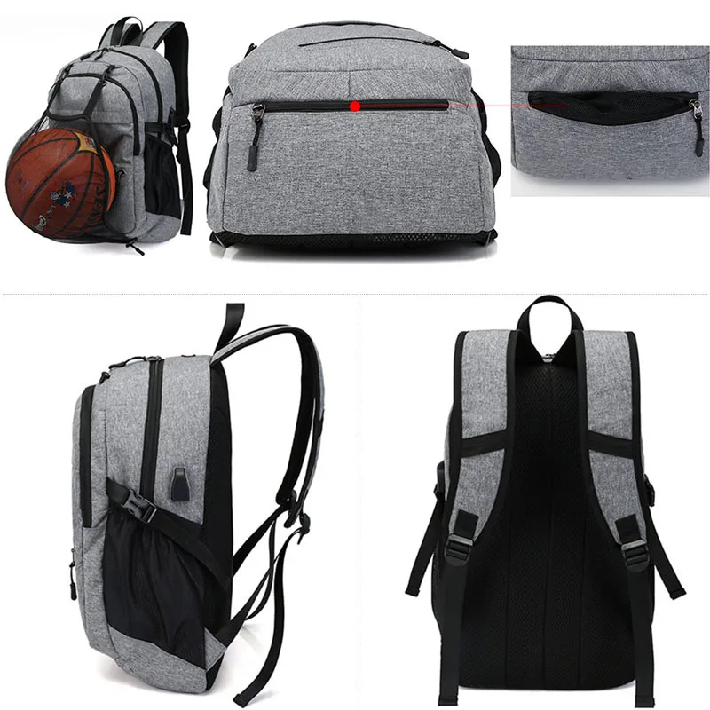 Men's Sports Gym Bag USB Basketball Backpack Outdoor Travel Sports Shoulder Rucksack Waterproof Fitness Net Ball Bags XA414WA