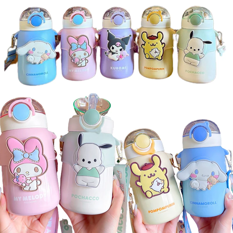

Sanrios Melody Vacuum Cup Girl Children Cute Cartoon Pattern Stainless Steel Anti Scald Leak Proof Portable Straw Water Bottle