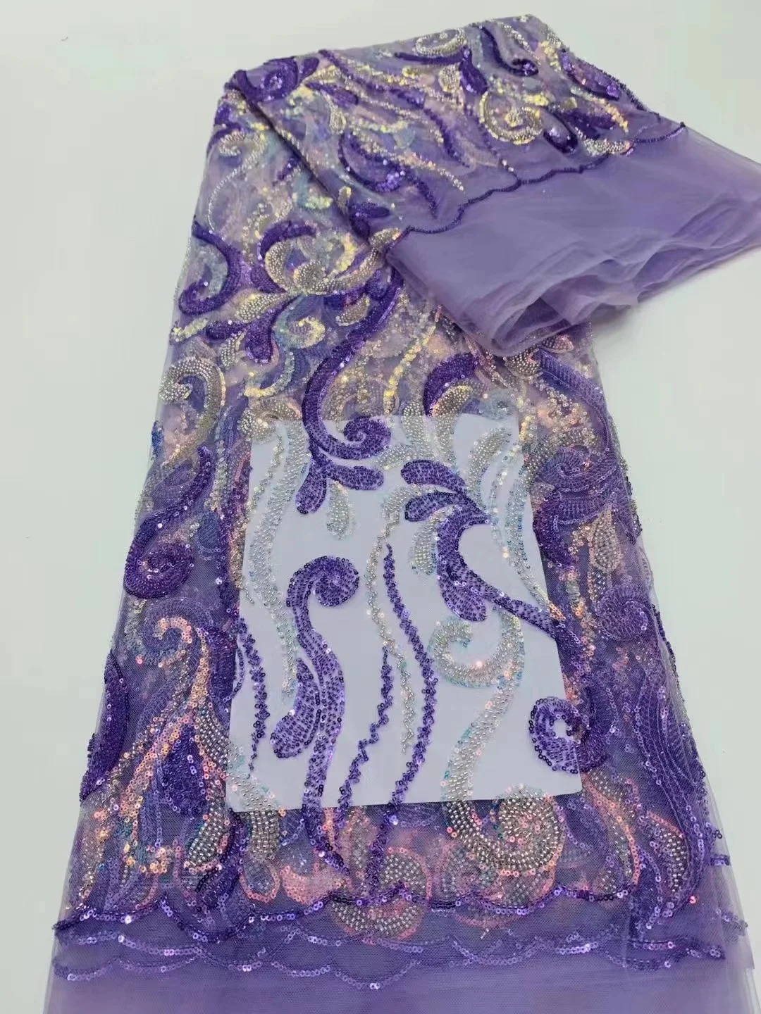 

SU1 Высококачественная кружевная ткань ручной работы с бусинами Роскошная вышивка французское кружевное свадебное платье Тюль Сетчатый текстиль для невесты