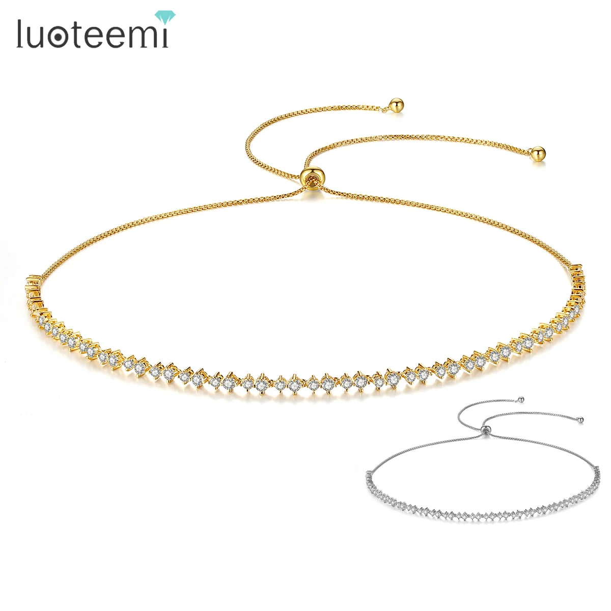 

LUOTEEMI Adjustable Silver Gold Color Tennis Necklace for Women Wedding Party Shiny Round CZ Female Jewelry Collares De Moda