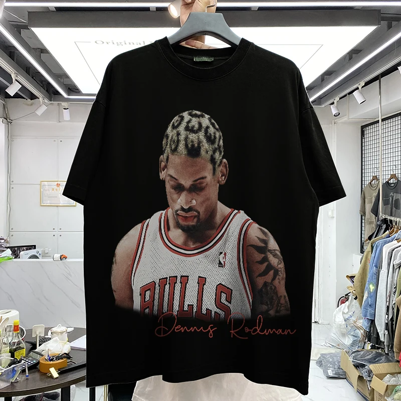 

High quality Men T-Shirts Rodman Print Cotton Round Neck Short Sleeve Hip Hop Fashion personality Streetwear Mens Tees TShirt