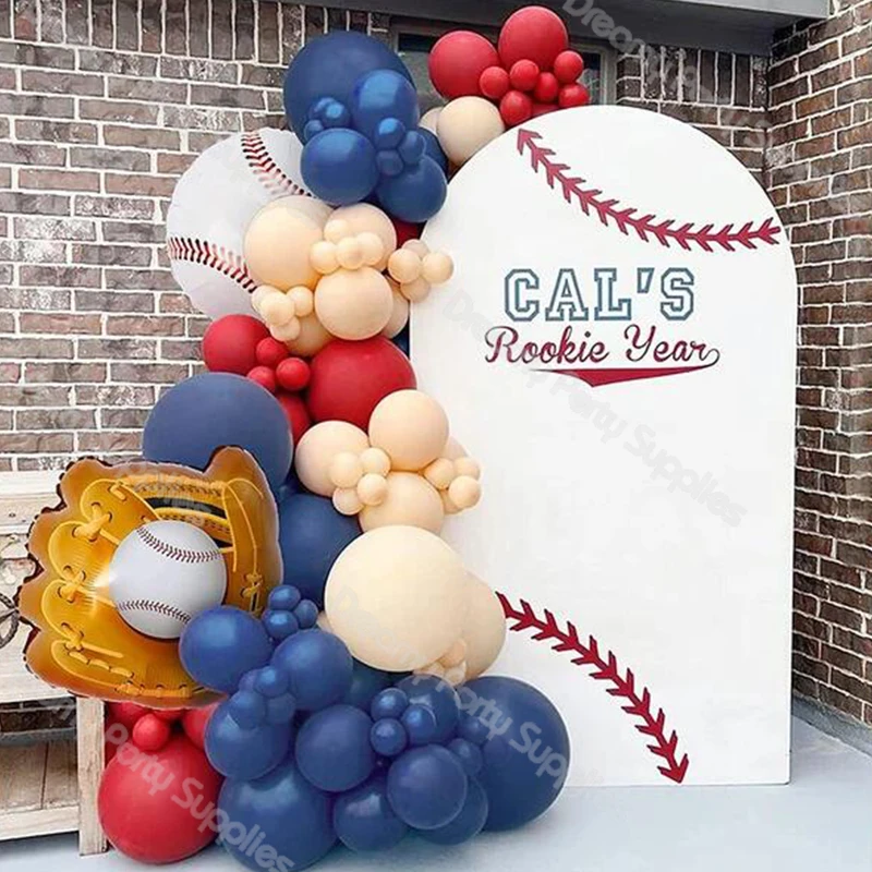 

Бейсбольный шар, украшение на день рождения мальчика, матовый, темно-синий, красный, кремовый, персиковый шар, арка, бейсбольная перчатка, фольгированные перчатки, сделай сам